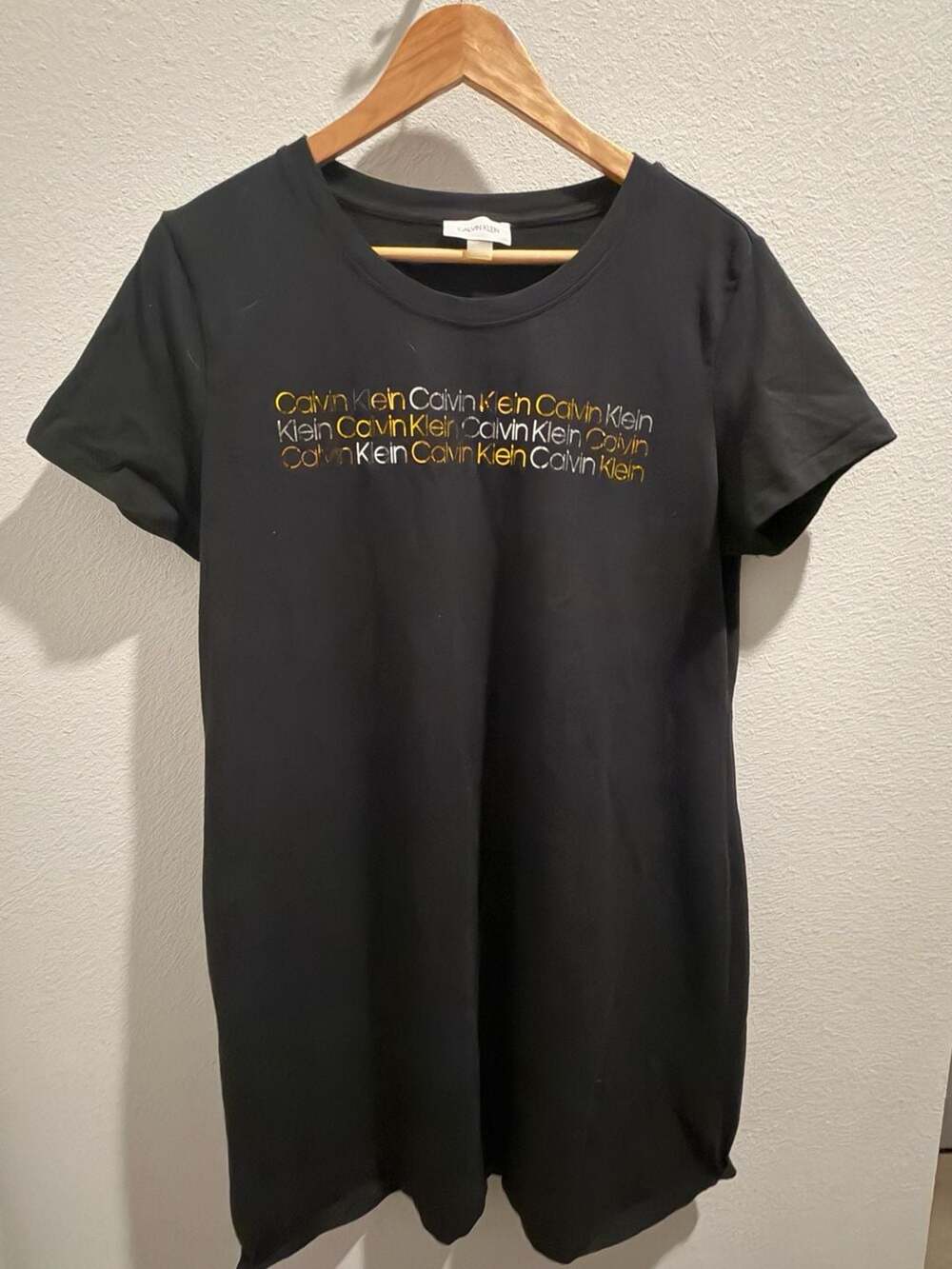 Calvin Klein Metallic Repeating Logo T-Shirt Dress Black XL
